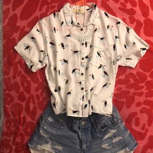 Love Notes Cropped Button Tucan Print Top